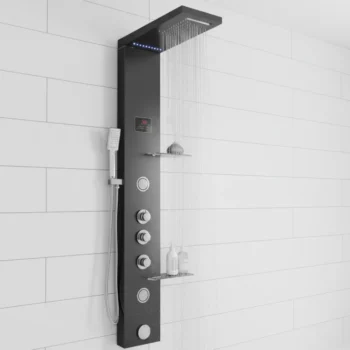 Luxury Shower Panel Tower Stainless Steel with LED Screen ZM8041 (Black, Silver)