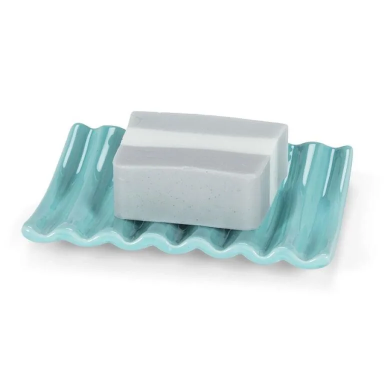 Ridged Ceramic Soap Dish Aqua
